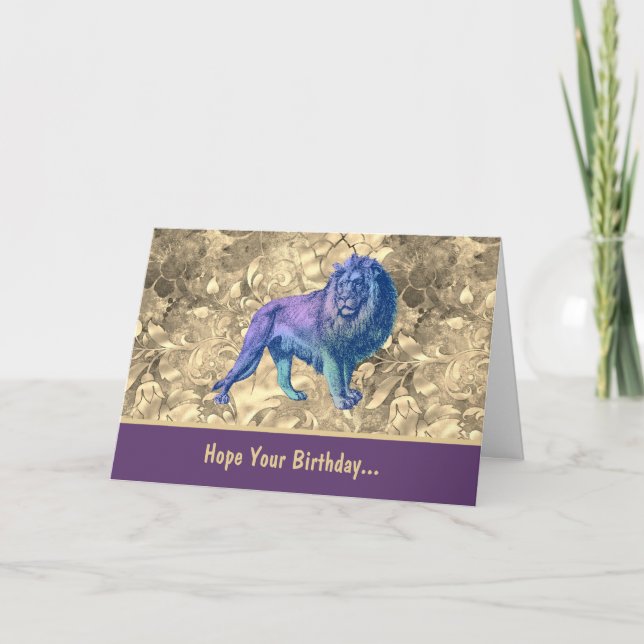 Hope Your Birthday is As Wild Blue Purple Lion Card (Front)