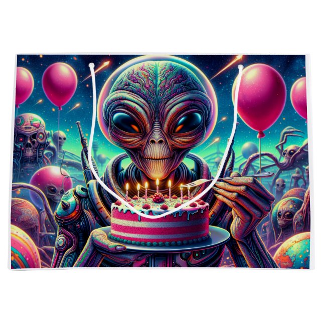 Hope Your Birthday is Out of this World | Alien Large Gift Bag (Front)
