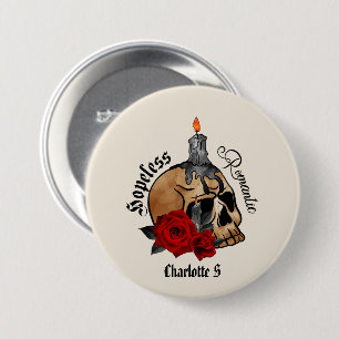 Hopeless Romantic – Gothic Skull, Red Rose 3 Inch Round Button