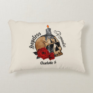 Hopeless Romantic – Gothic Skull, Red Rose Accent Pillow