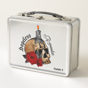 Hopeless Romantic – Gothic Skull, Red Rose Metal Lunch Box