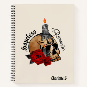 Hopeless Romantic – Gothic Skull, Red Rose Notebook