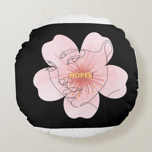 HOPES! – portrait floral minimal Round Pillow (Front)