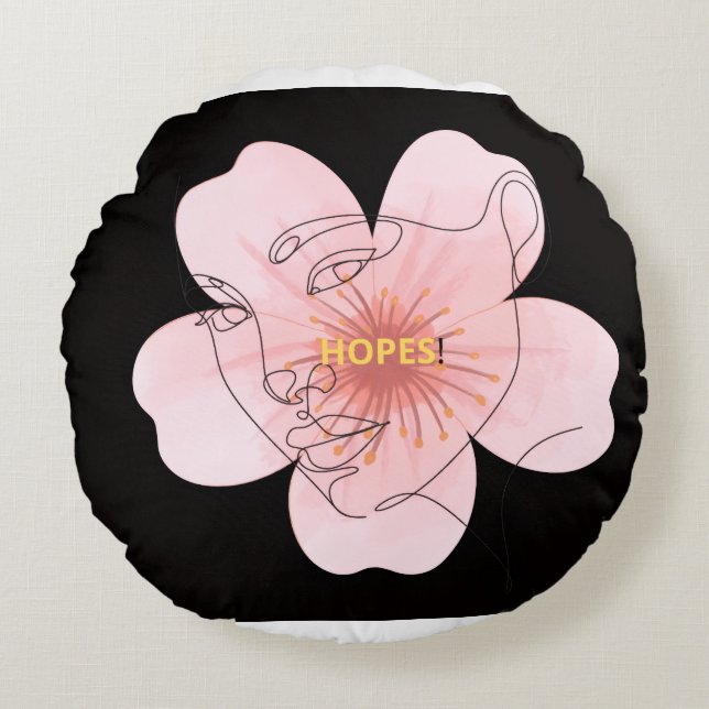 HOPES! – portrait floral minimal Round Pillow (Front)
