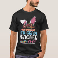 Hoppiest 5th Grade Teacher Ever Bunny Ear Red Plai