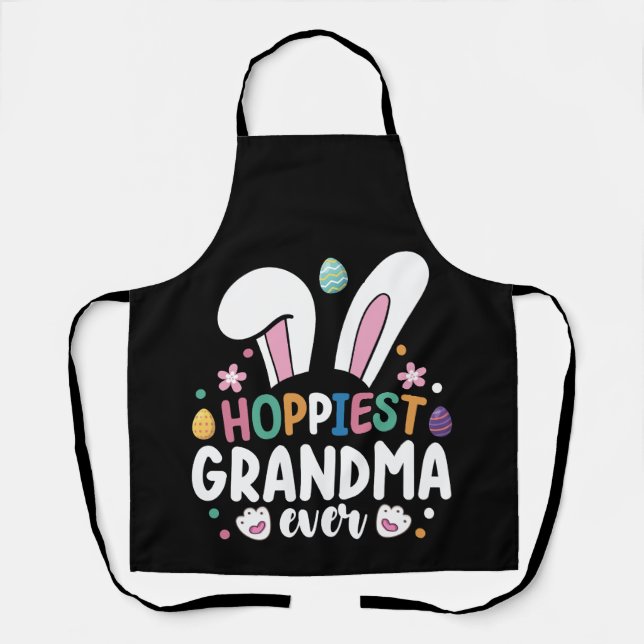 Hoppiest Grandma Ever Mom Family Easter Bunny Eggs Apron (Front)