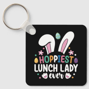 Hoppiest Lunch Lady School Easter Bunny Eggs Keychain
