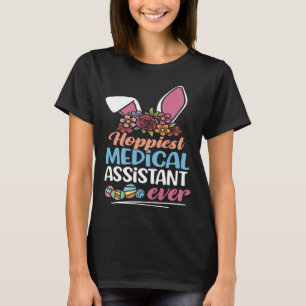 Hoppiest Medical Assistant Ever Bunny Ear Red Plai T-Shirt