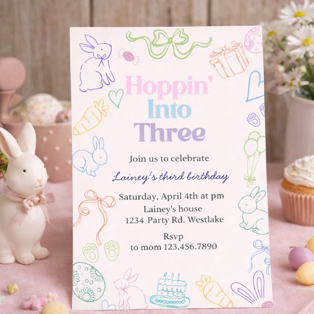 Hoppin’ Into Three Birthday Invitation – Bunny 3rd (Créateur téléchargé)