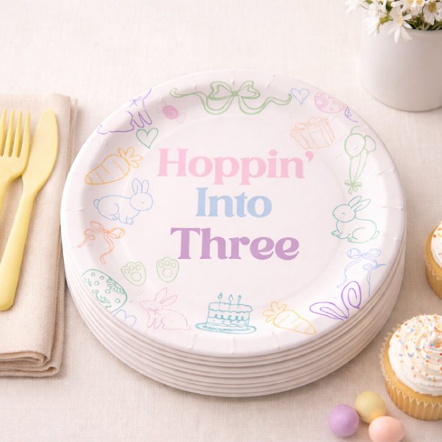 Hoppin’ Into Three Birthday plates– Bunny 3rd  Paper Plate (Creator Uploaded)