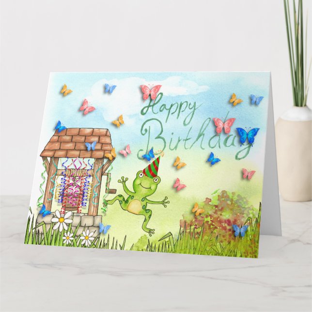 Hopping Happy Frog Birthday Card (Front)