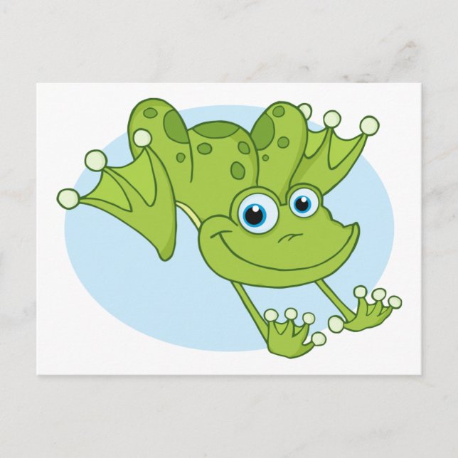 HOPPING HAPPY GREEN CARTOON FROG CUTE TRAVELING POSTCARD (Front)
