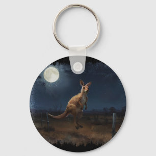 Hopping Kangaroo & Full Moon Keychain