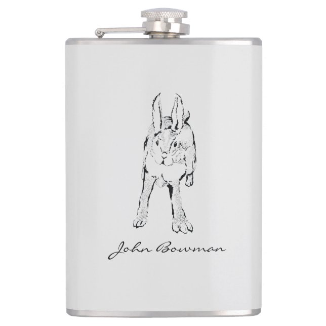 Hopping Wild Rabbit / Personalized Name Hip Flask (Front)