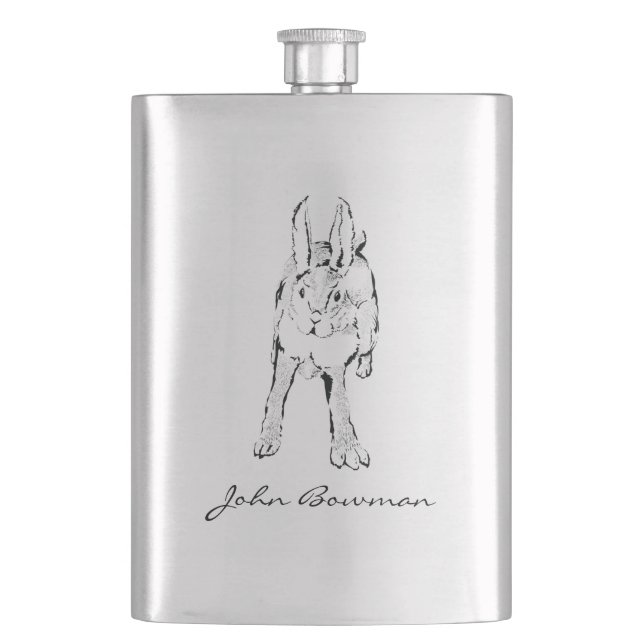 Hopping Wild Rabbit / Personalized Name Hip Flask (Front)