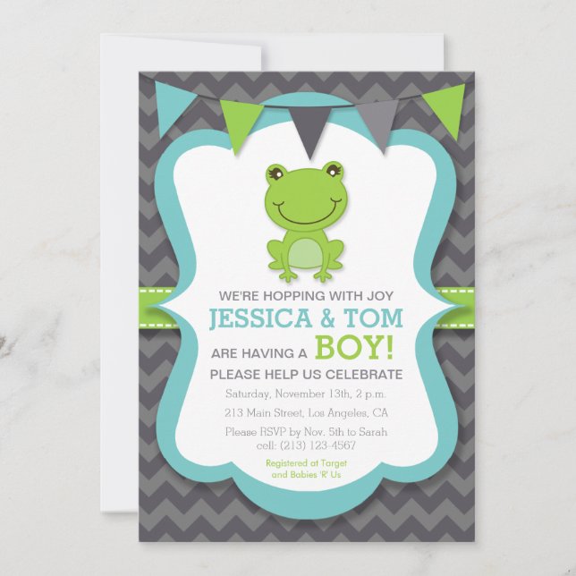Hopping with Joy Frog Boy Baby Shower Invitation (Front)