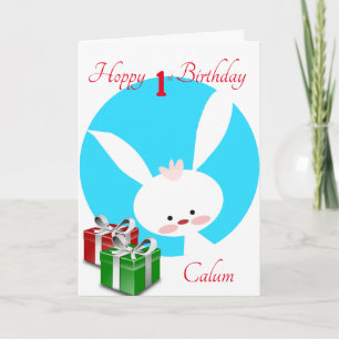 Hoppy 1st Birthday Boys Rabbit Card