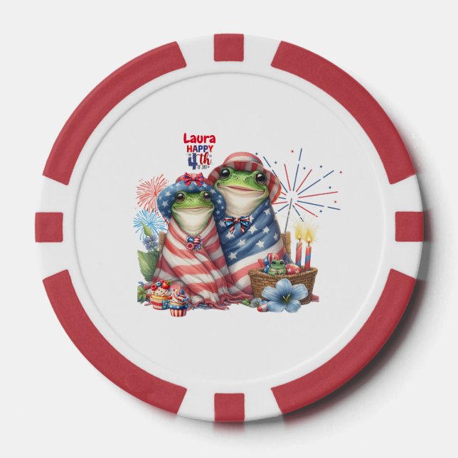"Hoppy" 4th of July Frogs Design Poker Chips (Front)