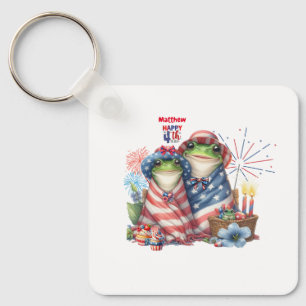 "Hoppy" 4th of July Independence Day Frogs Design Keychain