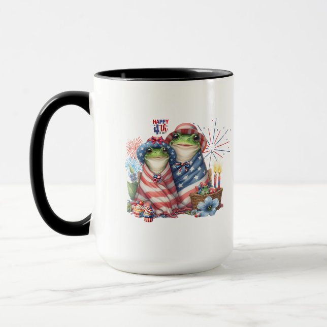 "Hoppy" 4th of July Independence Day Frogs Design Mug (Left)