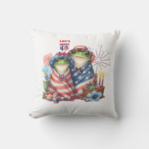 "Hoppy" 4th of July Independence Day Frogs Design Throw Pillow