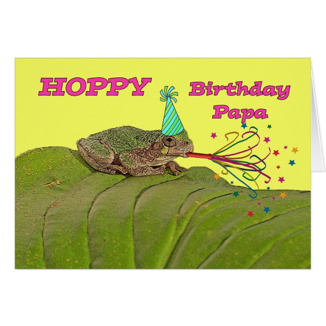 Hoppy Birthday for Papa, Party Frog with Hat (Front Horizontal)