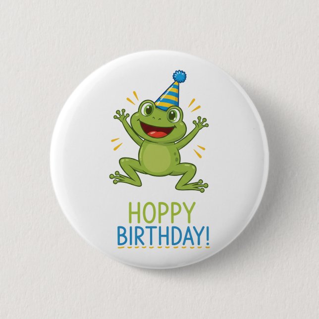 Hoppy Birthday Funny Frog Kids 2 Inch Round Button (Front)