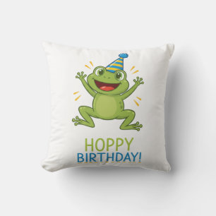Hoppy Birthday Funny Frog Kids Throw Pillow
