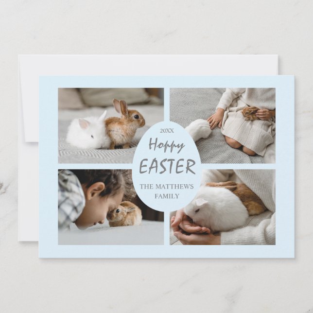 Hoppy Carte photo de Pâques. Arrière - plan bleu c (Devant)