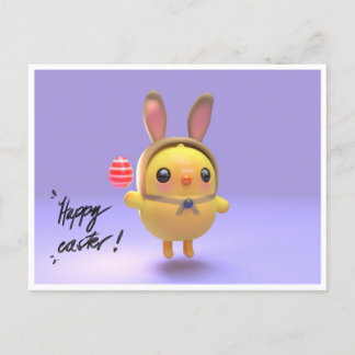 Hoppy Chickling-Easter chicklet with bunny hat Holiday Postcard