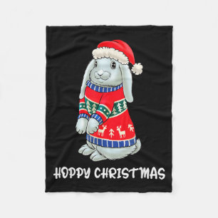 Hoppy Christmas Bunny Christmas Sweater Rabbit  Fleece Blanket