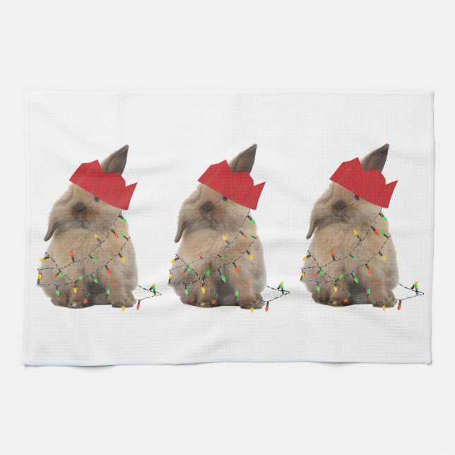 Hoppy Christmas Bunny Teatowel Kitchen Towel (Horizontal)