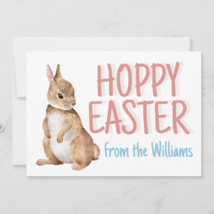 Hoppy Easter Bunny Rabbit Personalized Cute Pink Holiday Card
