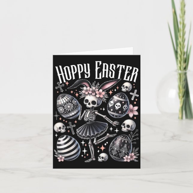 Hoppy Easter Bunny Skeleton Dancing Spooky Easter Card (Front)