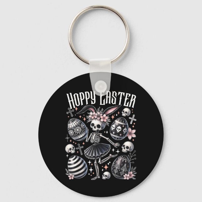 Hoppy Easter Bunny Skeleton Dancing Spooky Easter Keychain (Front)