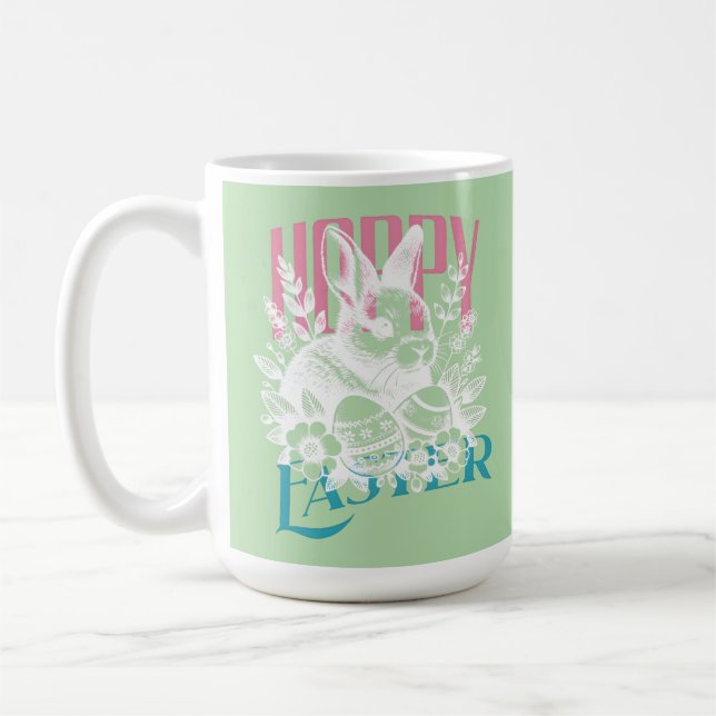 Hoppy Easter Bunny Stamp Pink Coffee Mug (Left)