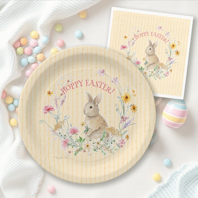Hoppy Easter Bunny Wildflower Floral Watercolor Paper Plate (Creator Uploaded)