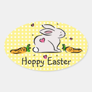 Hoppy Easter Bunny with Carrots Oval Sticker