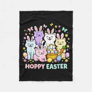 Hoppy Easter Cats Bunny Ears Funny Easter For Kids Fleece Blanket