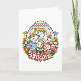 Hoppy Easter Colorful Cartoon Bunny Family Graphic Holiday Card