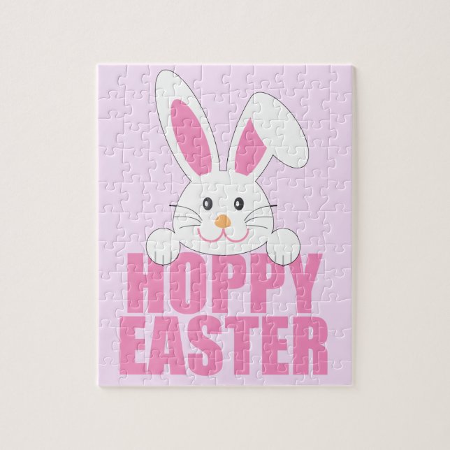 Hoppy Easter Cute Bunny Pun Pink Jigsaw Puzzle (Vertical)