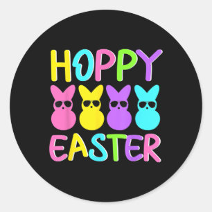 Hoppy Easter Cute Colourful Bunny Wearing Sungles  Classic Round Sticker