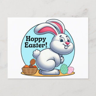Hoppy Easter! Easter Bunny Pooping Chocolate Eggs Holiday Postcard
