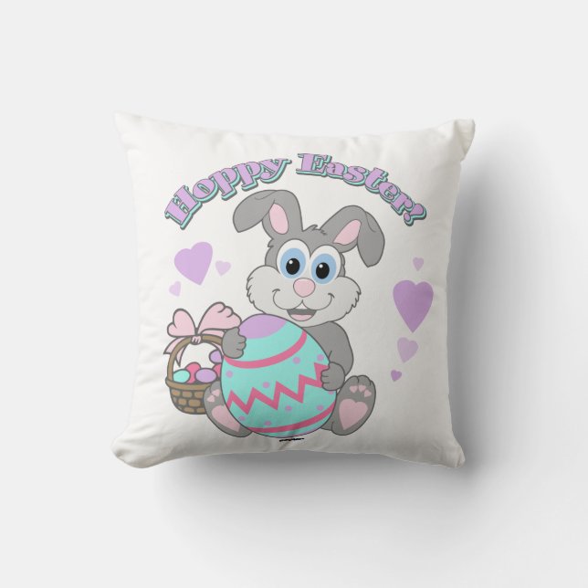 Hoppy Easter! Easter Bunny Throw Pillow (Front)