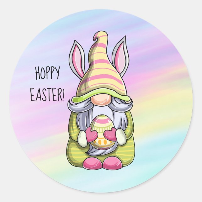 Hoppy Easter Gnome Classic Round Sticker (Front)