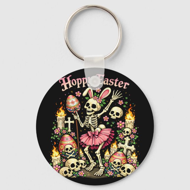 Hoppy easter gothic skeleton bunny funny dark keychain (Front)