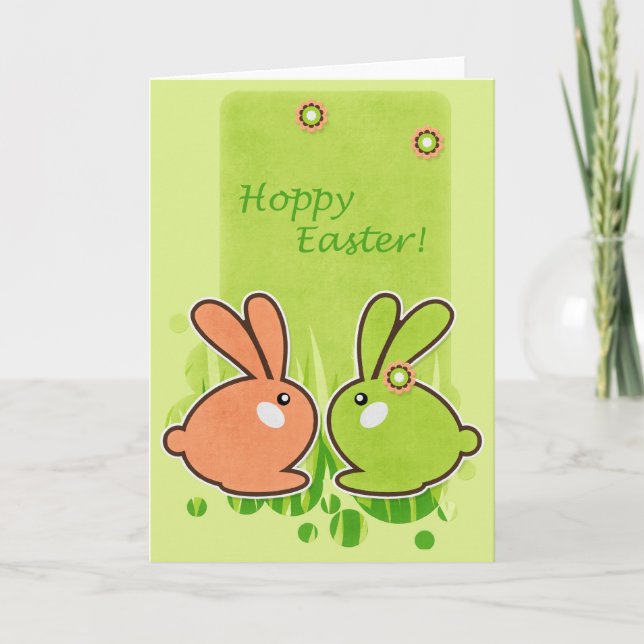 Hoppy Easter! Greeting Card with Easter Bunnies (Front)