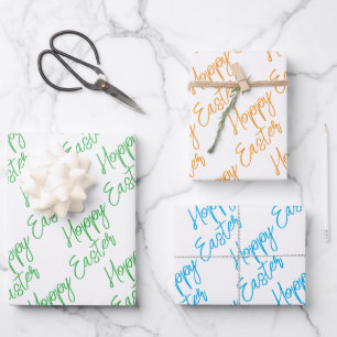 HOPPY EASTER Modern Typography Bunny Egg Hunt Fun Wrapping Paper Sheet