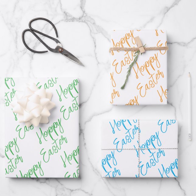 HOPPY EASTER Modern Typography Bunny Egg Hunt Fun  Wrapping Paper Sheet (Front)
