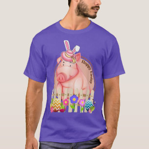 Hoppy Easter Pig With Bunny Ears and Coloured Eggs T-Shirt